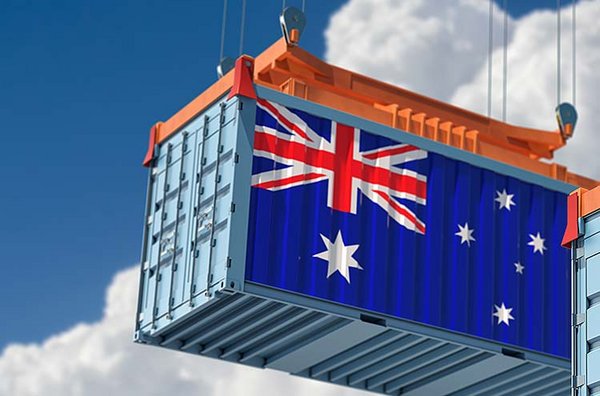 Übersee-Container mit australischer Flagge